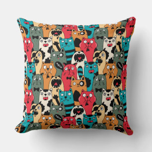 The crowd of cats throw pillow
