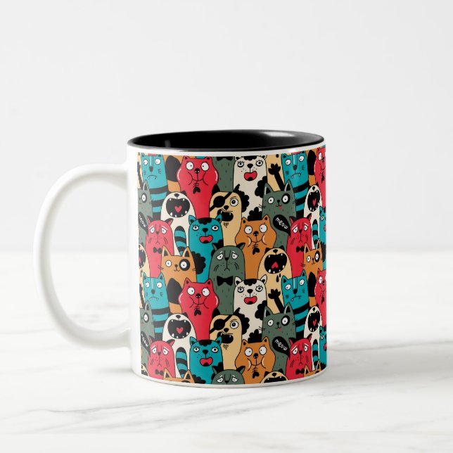 The crowd of cats Two-Tone coffee mug (Left)