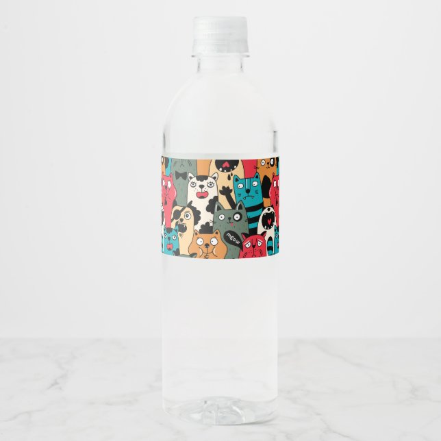 The crowd of cats water bottle label (Front)
