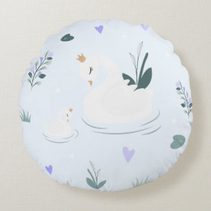 The Crowned Swan Round Pillow