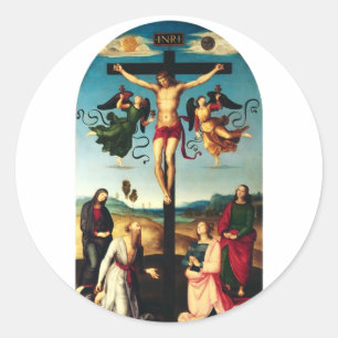 The Crucified Christ with the Virgin Mary Classic Round Sticker