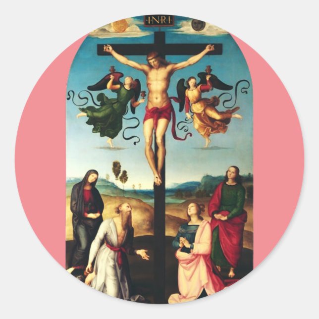 The Crucified Christ with the Virgin Mary Classic Round Sticker (Front)