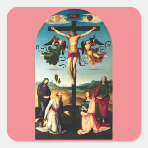 The Crucified Christ with the Virgin Mary Square Sticker
