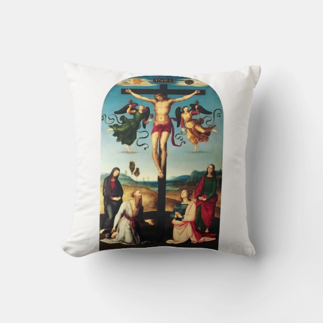 The Crucified Christ with the Virgin Mary Throw Pillow (Front)