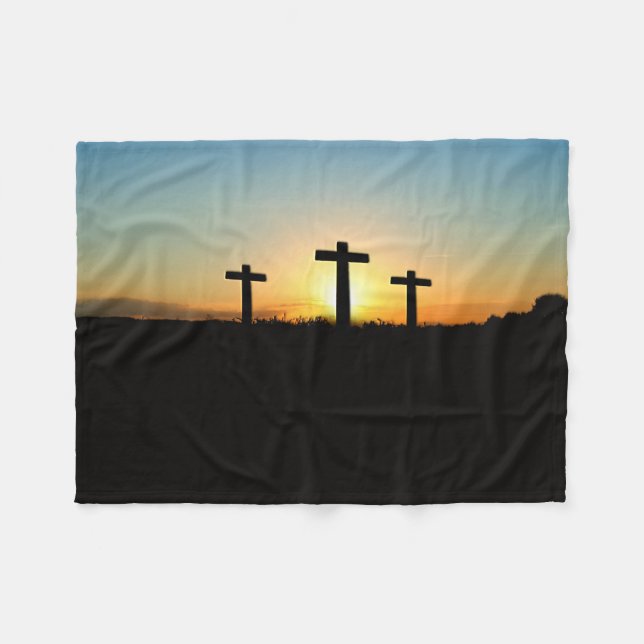 The Crucifixion Crosses at Sunset Fleece Blanket (Front (Horizontal))