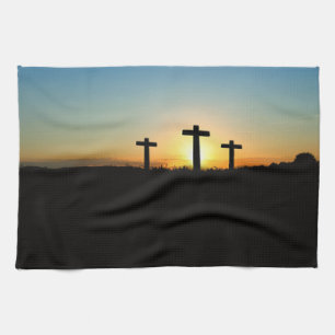The Crucifixion Crosses at Sunset Kitchen Towel