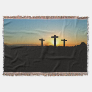 The Crucifixion Crosses at Sunset Throw Blanket