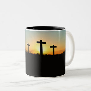 The Crucifixion Crosses at Sunset Two-Tone Coffee Mug
