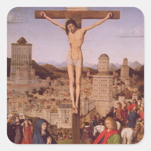 The Crucifixion (oil on panel) Square Sticker (Front)