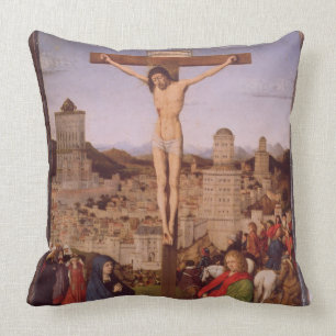 The Crucifixion (oil on panel) Throw Pillow
