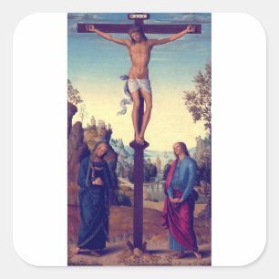 The Crucifixion with the Virgin by Pietro Perugino Square Sticker