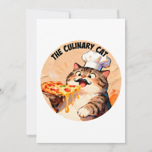 The Culinary Cat with Pizza Cat Chef Holding Pizza Invitation
