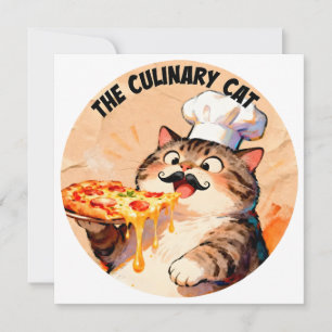 The Culinary Cat with Pizza Cat Chef Holding Pizza Invitation