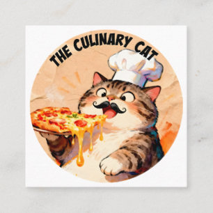 The Culinary Cat with Pizza Cat Chef Holding Pizza Square Business Card