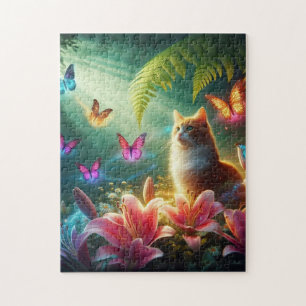 The Curious Cat & Her Butterflies Jigsaw Puzzle