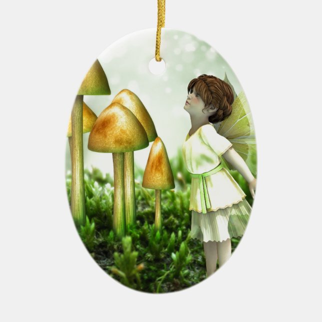 The Curious Fairy - Fairy and Toadstools Ceramic Ornament (Front)