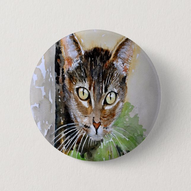 The Curious Tabby Cat Acrylic Painting 2 Inch Round Button (Front)