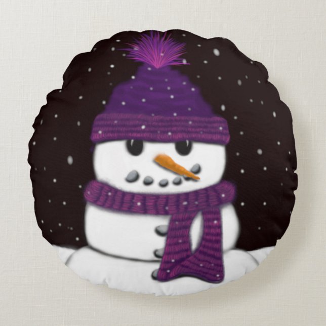 The Cute Armless Snowman Round Pillow (Front)