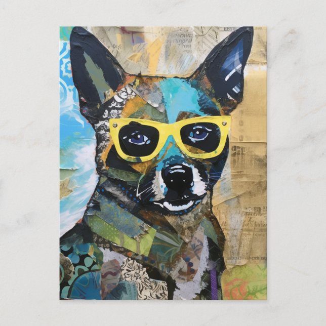 The Cute Dog in Yellow Glasses Collage Postcard (Front)