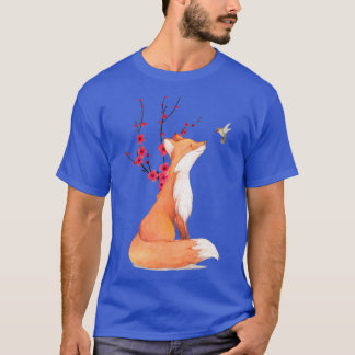 The Cute Fo And Hummingbird Cherry Blossom Flower T-Shirt
