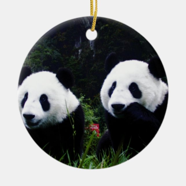 The Cute Panda Couple Ceramic Ornament (Front)