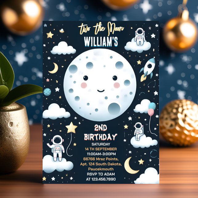 The Cute Space night sky Two The Moon 2nd Birthday Invitation (Creator Uploaded)