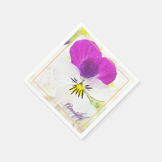 The Cutiest Flower - Viola Monogram Napkin (Corner)