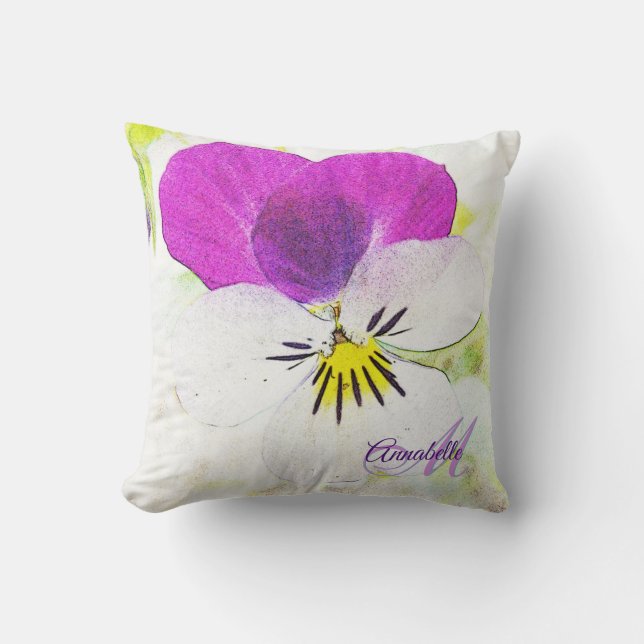 The Cutiest Flower - Viola Monogram Throw Pillow (Front)