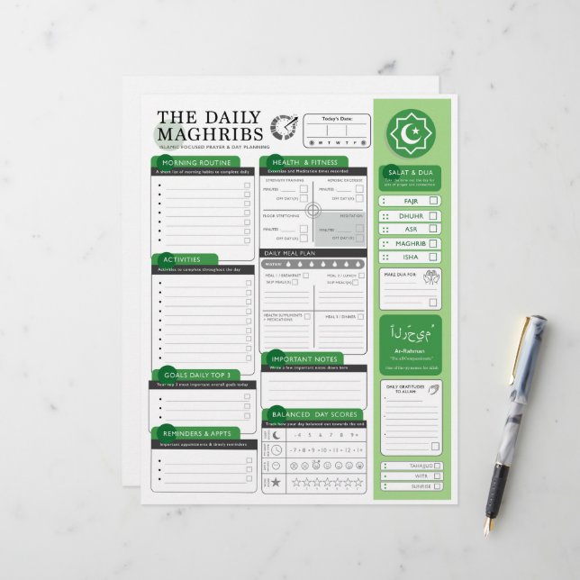 The Daily Maghribs - Plans + Prayer Letterhead (Front/Back In Situ)