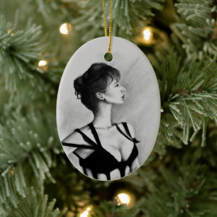 The Dame Beautiful Woman Black Dress Portrait Art Ceramic Ornament