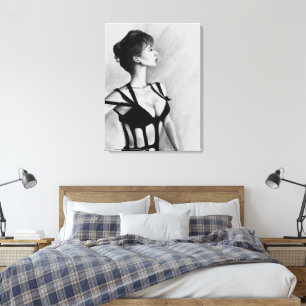 The Dame Woman Portrait Black Dress Drawing Art Canvas Print