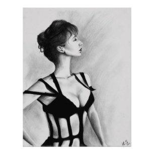 The Dame Woman Portrait Black Dress Drawing Art Photo Print