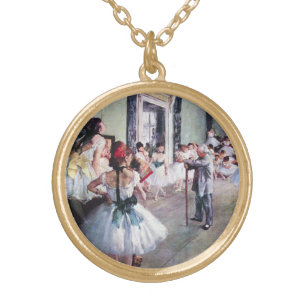 The Dance Class by Edgar Degas, Vintage Ballet Art Gold Plated Necklace