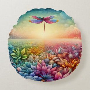 The Dance of Dragonfly Round Pillow