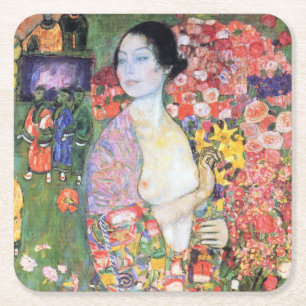 The Dancer, Gustav Klimt Square Paper Coaster
