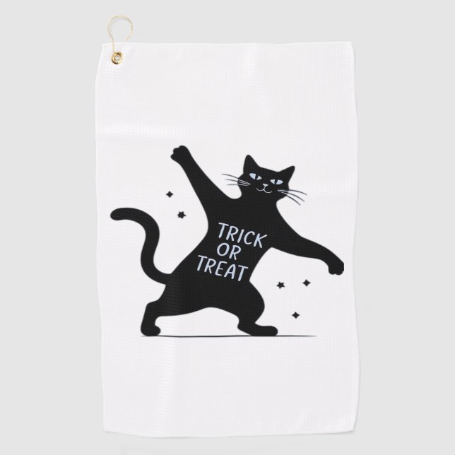 The Dancing Black Cat's Spooktacular Trick-or-Trea Golf Towel (Front)