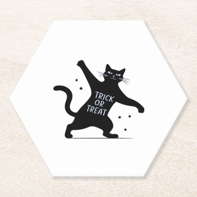 The Dancing Black Cat's Spooktacular Trick-or-Trea Paper Coaster (Front)