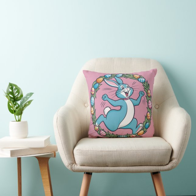 The Dancing Bunny of Easter Meadow Throw Pillow (Chair)