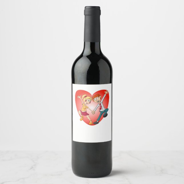 The dancing man and woman for the Valentine heart. Wine Label (Front)