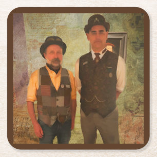The dapper men from Steampunk as a sturdy Square Paper Coaster