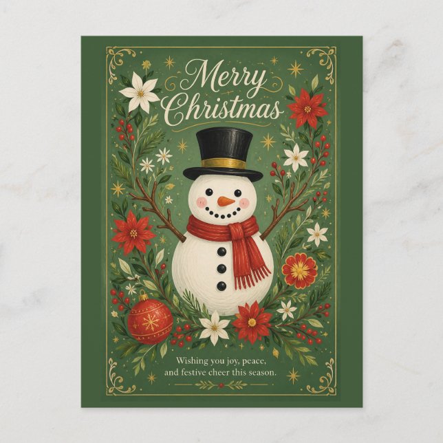 The Dapper Snowman’s Greetings Holiday Postcard (Front)