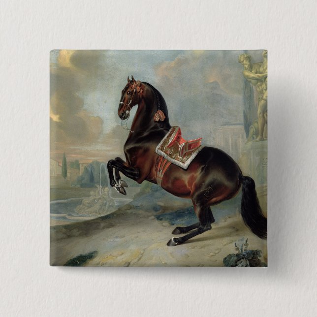 The dark bay horse 'Valido' 2 Inch Square Button (Front)