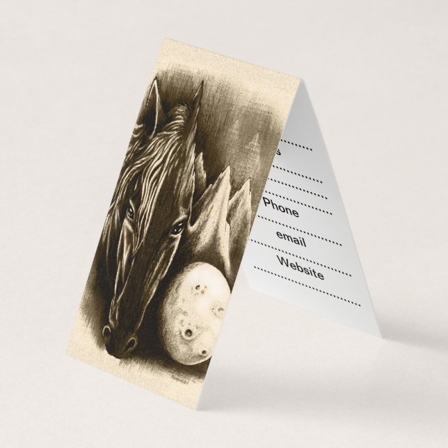 The Dark Side - Surreal Black Horse and Moon Business Card (Front)