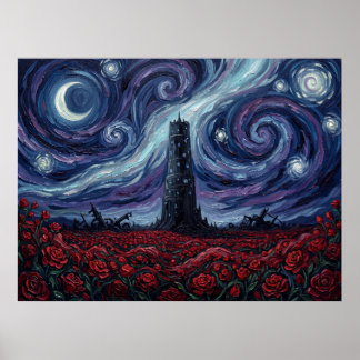 The Dark Tower Starry Night Fantasy Landscape Poster