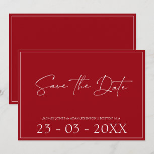 The Date Mariage minimaliste rouge cramoisi écriture Save T