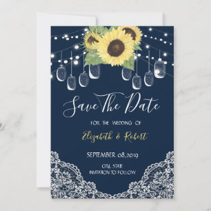 The Date Pot Mason, Dentelle, Tournesols Bleu Marine Save T
