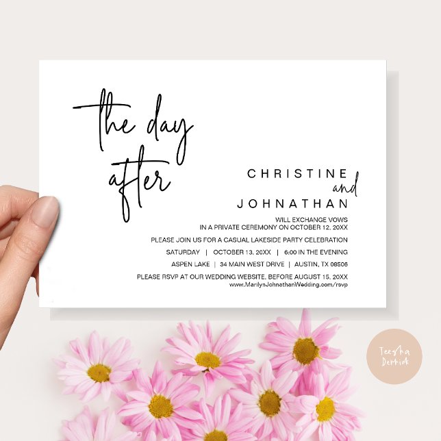 The Day After, Wedding Elopement Dinner Party Invitation (The Day After, Modern Post Wedding Party Invitation Card, PDF, in Black and White)