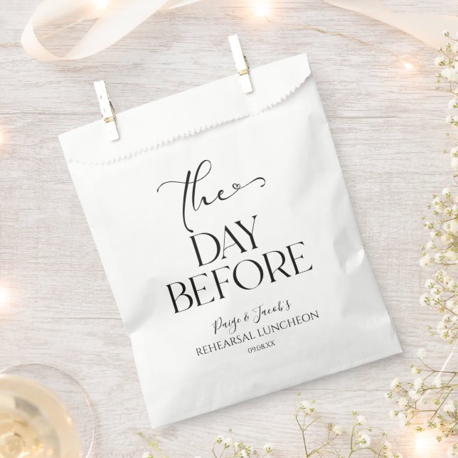 The Day Before Minimal Wedding Rehearsal Luncheon Favour Bag (Clipped)