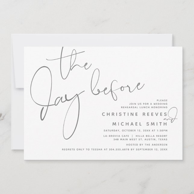 The Day Before, Wedding Rehearsal Dinner or Brunch Invitation (Front)