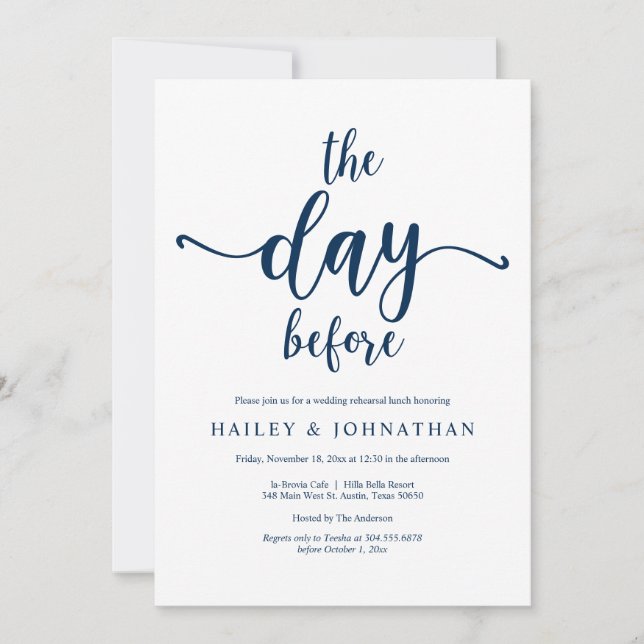 The day before, Wedding Rehearsal Lunch or Brunch Invitation (Front)